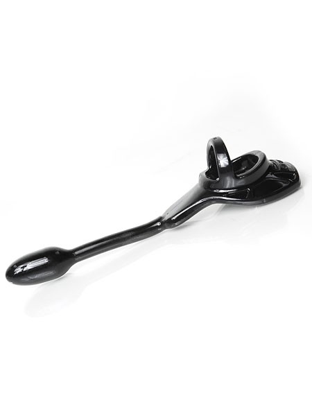 Perfect Fit Armour Tug Lock Small: Penis-/Hodenring mit Analplug, schwarz