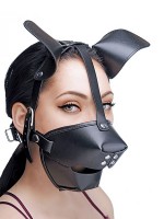 Master Series Pup Puppy Play Hood: Kopfmaske mit Knebel, schwarz