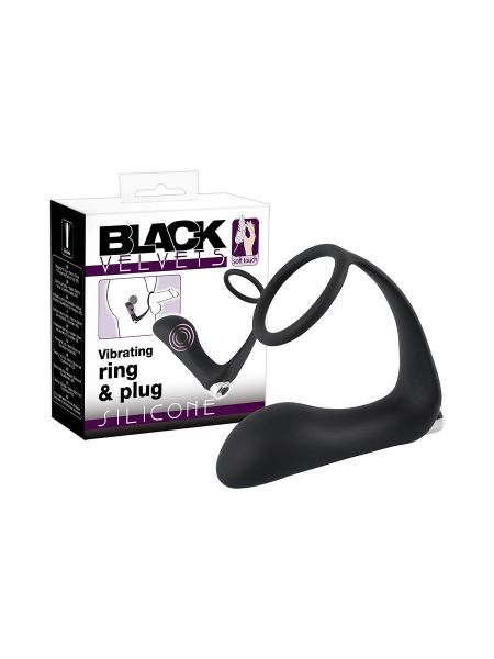 Black Velvets Vibrating Ring & Plug: Vibro-Analplug mit Penisring, schwarz