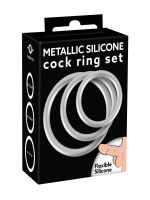Metallic Silicone Cockring-Set: Penisringset, silber