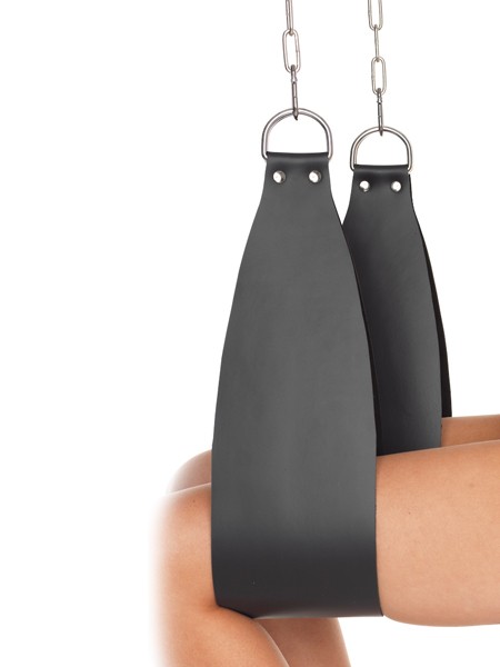Leder-Bein-Hängefesseln mit D-Ringen, schwarz