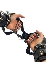 Black Label Deluxe Suspension Handcuffs: Leder-Hängefesseln, schwarz/silber