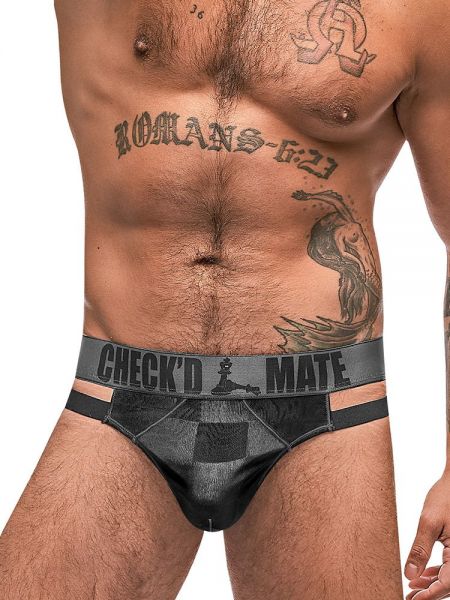 Male Power Check&#039;d Mate: Cutout String, schwarz