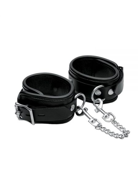 Premium Leather Ankle Cuffs: Knöchel-Lederfesseln, schwarz